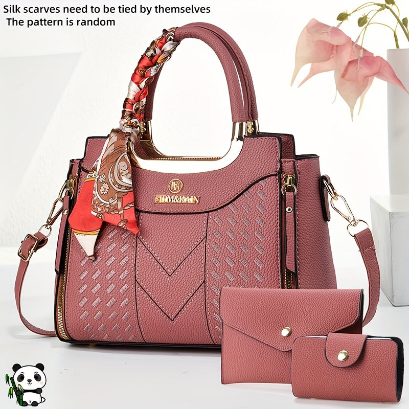 CHROSGEKEIDI Women's Large Capacity  Handbag & Crossbody Bag Set - Detachable Strap, Zipper Closure, Elegant Handbags with,  Coating for, Travel, Everyday Use - Stylish Versatile for all-outfits (Brand