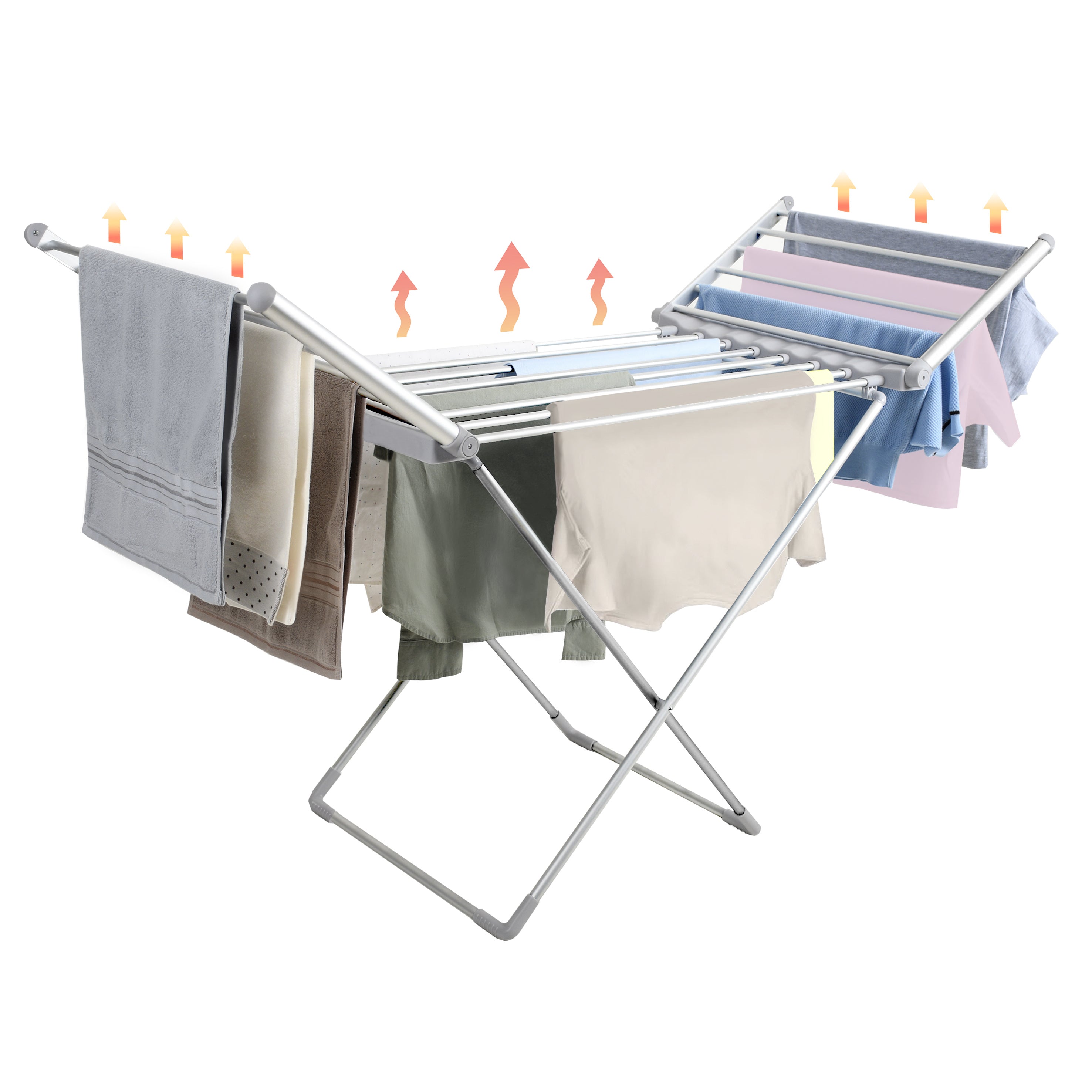 Winged Heated Airer, Foldable Electric Heated Clothes Airer 230W, Portable Indoor Clothes Drying Rack, Free Standing 12m Drying Space, 10kg Capacity, Low Energy Clothes Dryer, Grey (Cover Not Included)