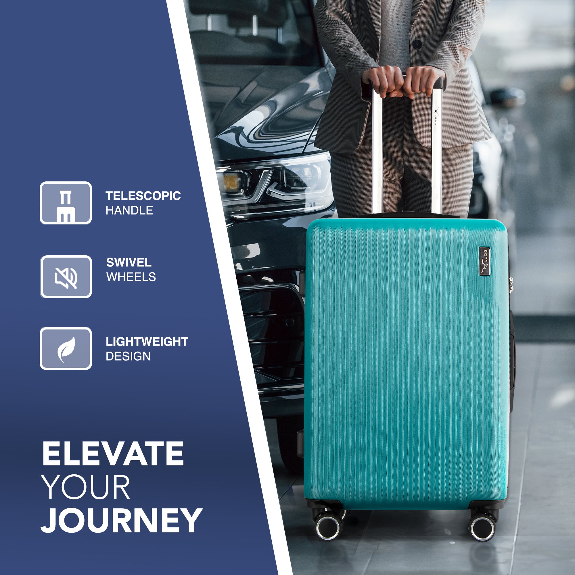 LUGG 65 x 25 x 44cm Vacay Suitcase ABS Luggage with TSA Indent Lock, Aluminium Trolley Handle, 360° Spinner Wheels, Water-Resistant & Durable Material - Airline Compatible (24inch)