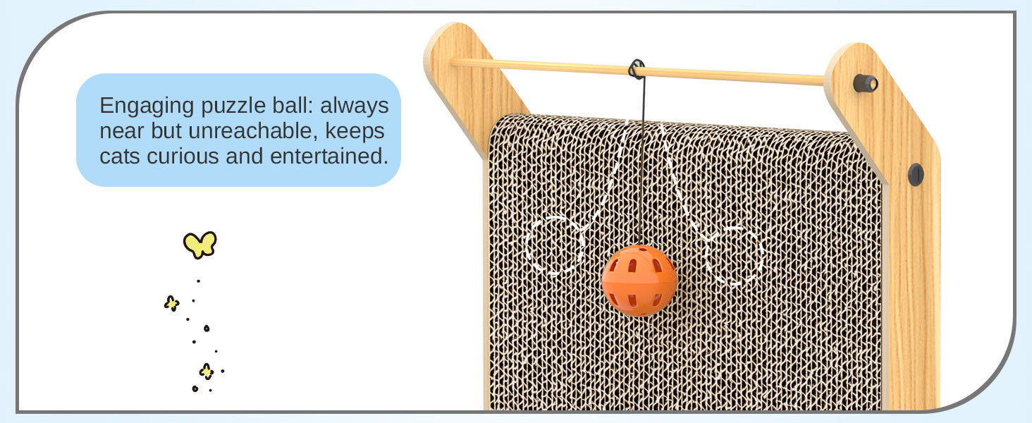 L-Shaped Cat Scratcher Cardboard Cat Scratching Post with Ball, Sofa Protector for Indoor Cats, Durable Corrugated Cat Scratch Board for Kittens & Adult Cats