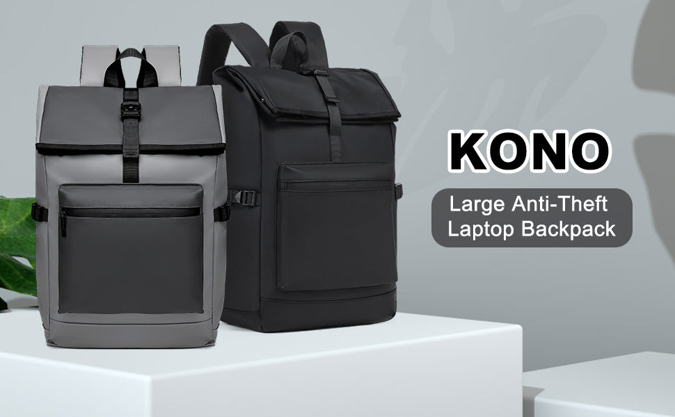 Kono Anti-Theft Laptop Backpack - 15.6" Water-Resistant Work Bag for Men & Women, Business Travel & School Daypack