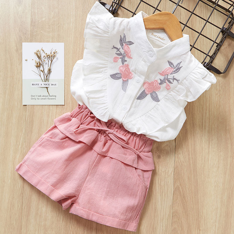 Girls Floral Clothing: New Summer Kids Sleeveless Flowers Vest and Pants 2pcs Girls Toddler Outfit. Soft Clothes