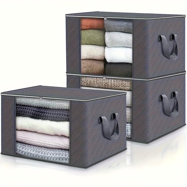 3-Pack Large Capacity Foldable Fabric Storage Boxes with Flip-Top Lid & Handles, Durable Non-Woven Collapsible Organizer Bins for Closet, Bedroom, Dorm, Camping, Travel - Space-Saving Storage Containers, Closet Organizers And