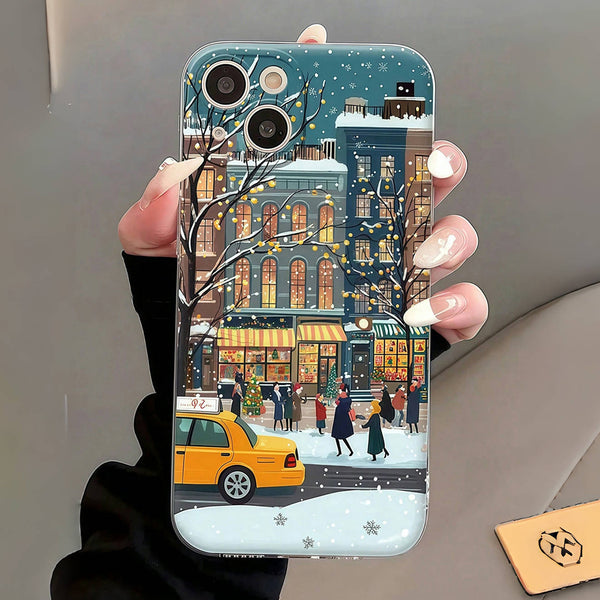 Winter Cityscape Pattern Transparent Space Full Cover TPU Mobile Phone Case Suitable for iPhone16 15 14 13 12 11 promax xr