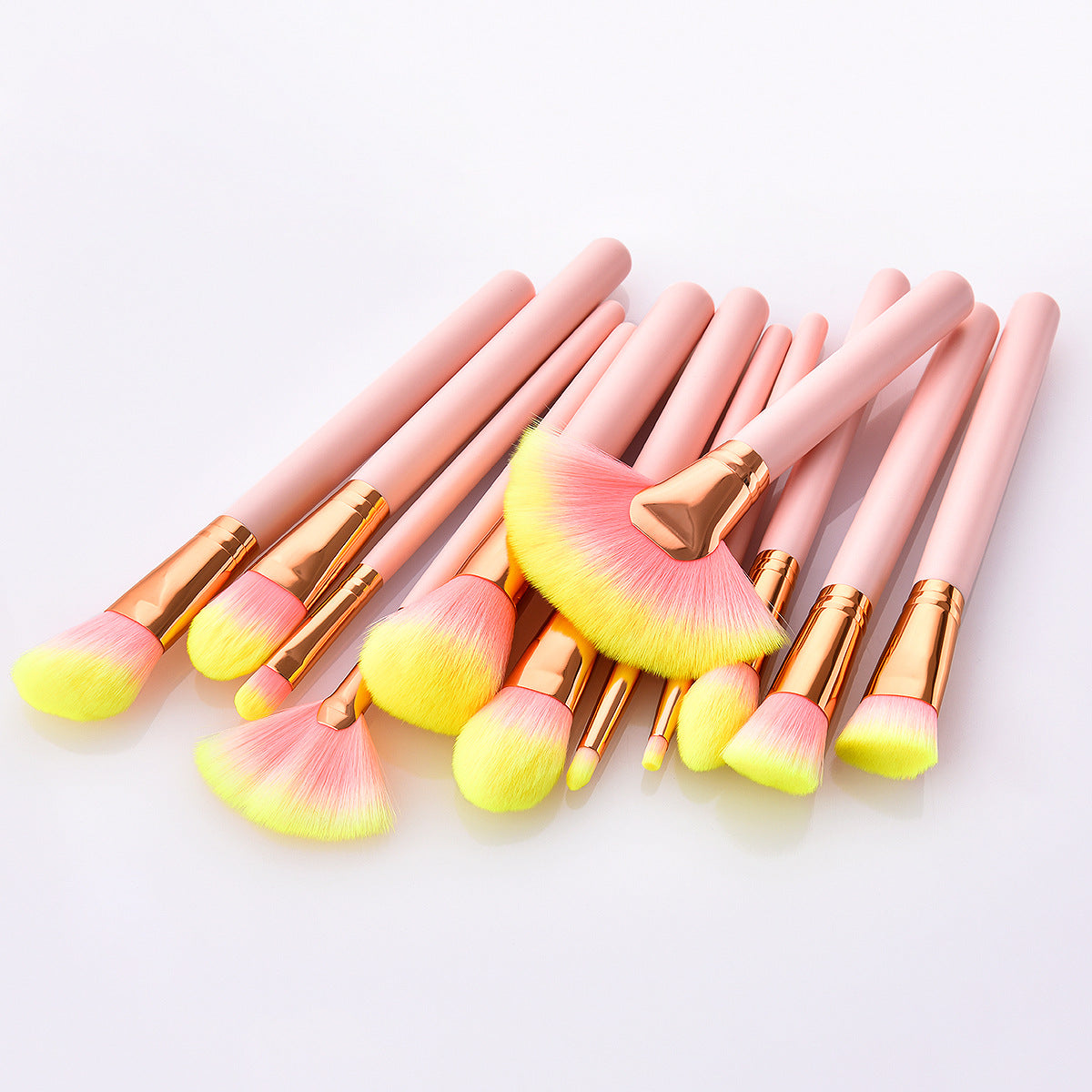 Customized Cosmetics Brushes: Private Label Yellow Hair and Pink Handle 12pcs Makeup Brush Set