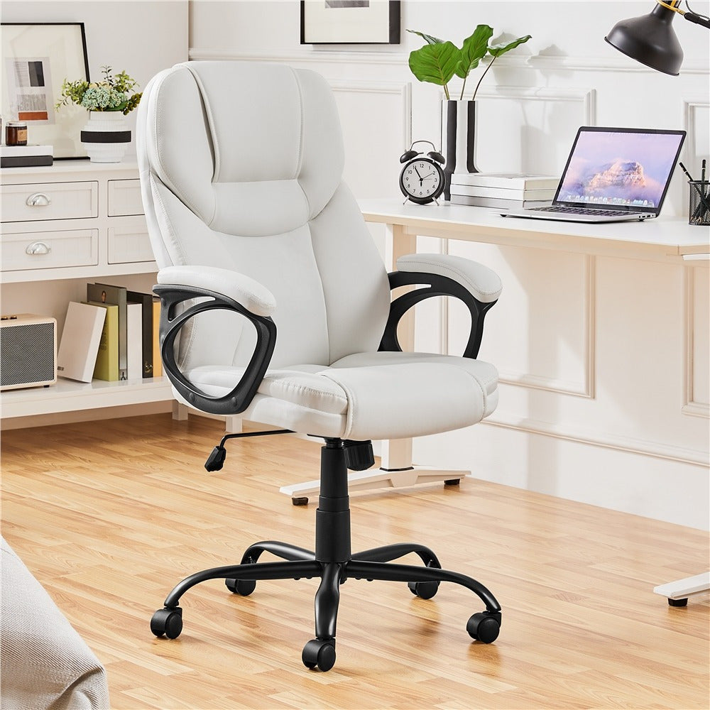 Costoffs Executive Office Chair Swivel Chair Faux Leather Manager Chair Big and Tall Office Chair High Back Computer Desk Chair with Swivel Seat, Black/White