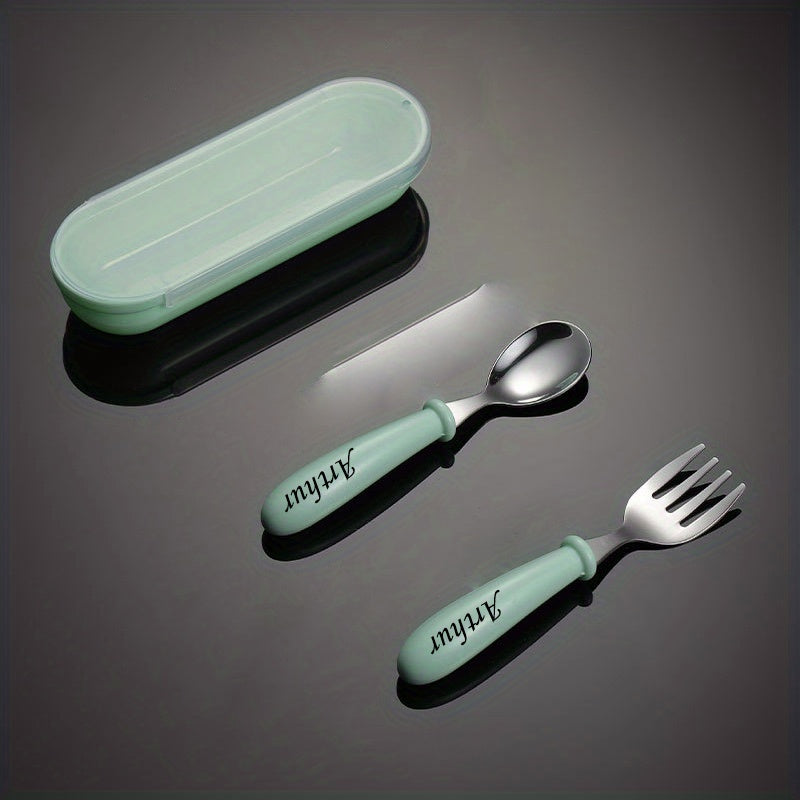 Personalized Name Custom Items, Toddler Tableware Set with Spoon, Fork, And Storage Box for Children