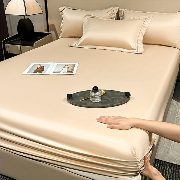 Breathable Summer Cool Mattress Protector – Solid Color Minimalist Fitted Sheet Style Cover, Non-Slip, Smooth & Machine Washable (Light Beige, Multiple Sizes – No Pillowcase/Cover Included)