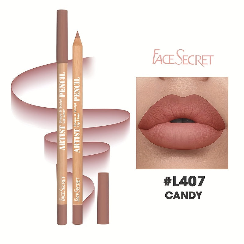 Face Secret Lip Liner - Long-Lasting Matte Lip Pencil with Natural Oak Brown, Pink, Red, Berry, Coral, Nude, Golden, Green, Purple, Orange