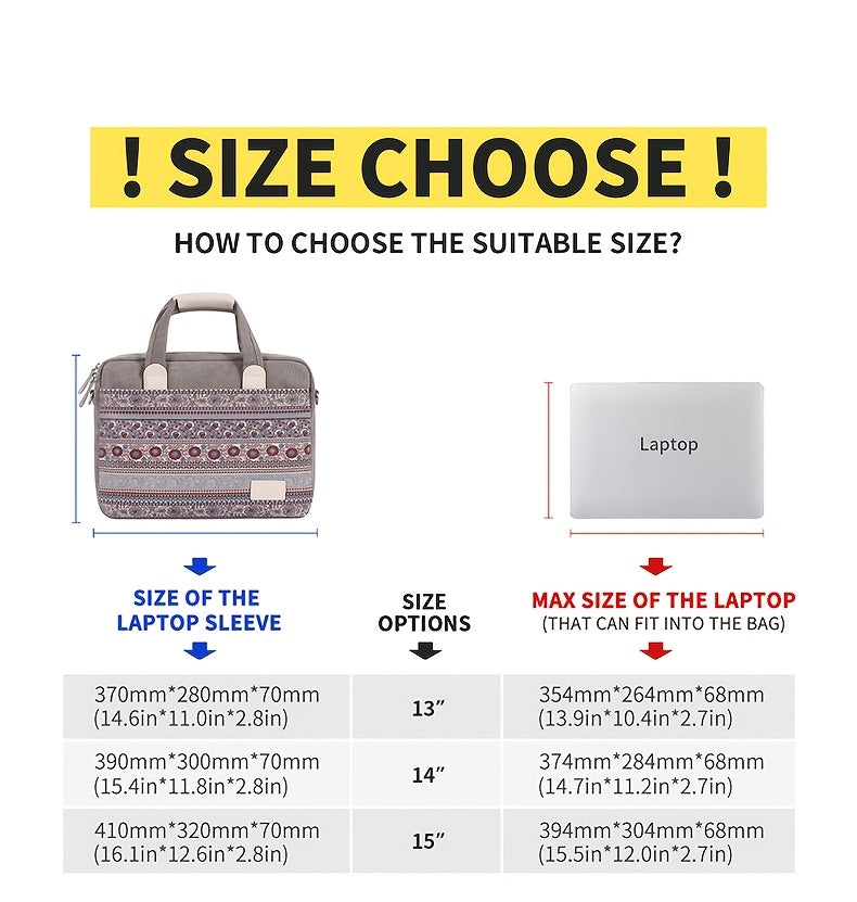 Canvas Artisan Shockproof Laptop Briefcase - Gray Canvas with Colorful Mandala Pattern, Adjustable & Detachable Shoulder Strap, Zip Closure, Polyester Lined for Business, Travel & Daily Commute, Laptop Bag