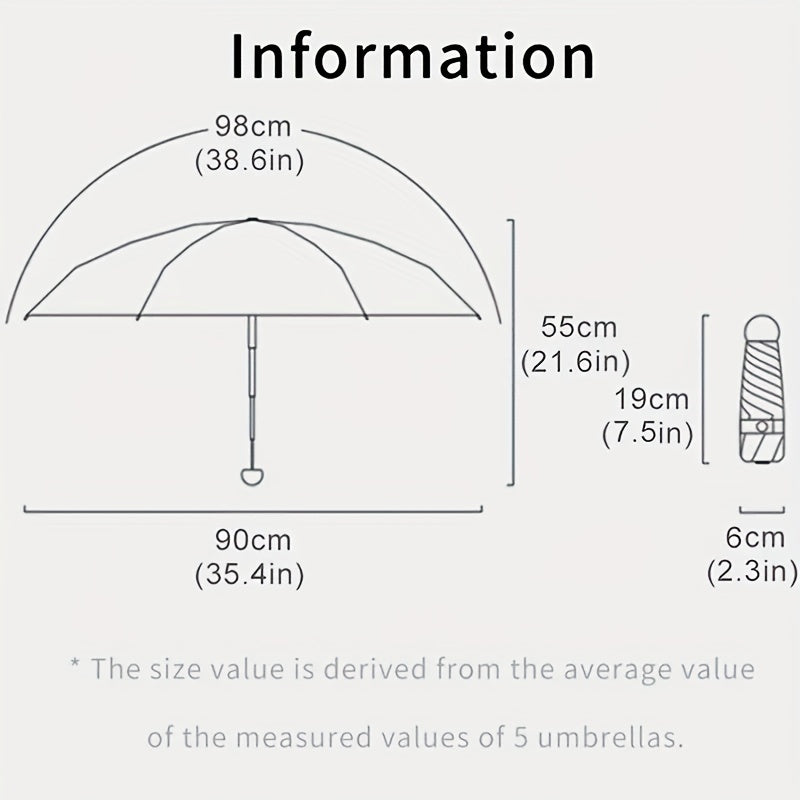 Thickened 5-Fold Mini Umbrella – Windproof, Ultra-Light, Compact Capsule Design, 6-Rib Manual Open with Rubber Handle, Stylish Portable Umbrella for Men, Women & Kids