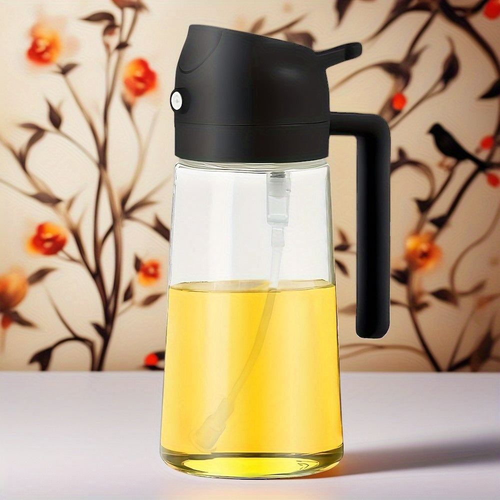 Large Capacity Oil Spray Bottle with Precise Mist Sprayer - Two-In-One Oil Dispenser & Sprayer, Non-Spill Kitchen Oil Bottle for Cooking, BBQ, Baking, Salad - Heavy-Duty Plastic Construction, Easy-Pour Spout - Ideal for Home,