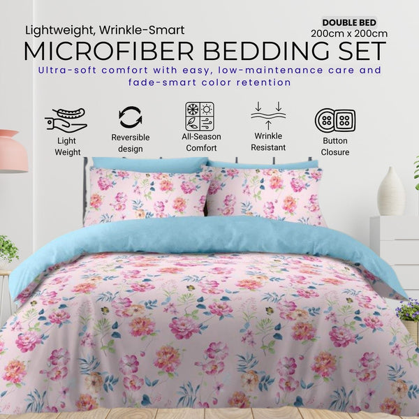 GC GAVENO CAVAILIA Premium Microfiber Duvet Cover Set with Pillowcases | Lightweight, Wrinkle-Resistant & Reversible Floral Design Bedding Set | Ultra-Soft Comforter Quilt Cover Set with Button Closure | Single, Double & King