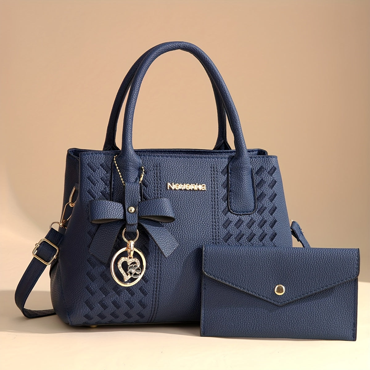 [Perfect Gift For Mom] CHROSGEKEIDI Women's Fashion Large Capacity Crossbody Bag Set - Detachable Strap, Zipper Closure, Polyester Lining, Elegant Black Handbag with Golden-Tone Hardware & Letter Embroidery, Perfect Gift for