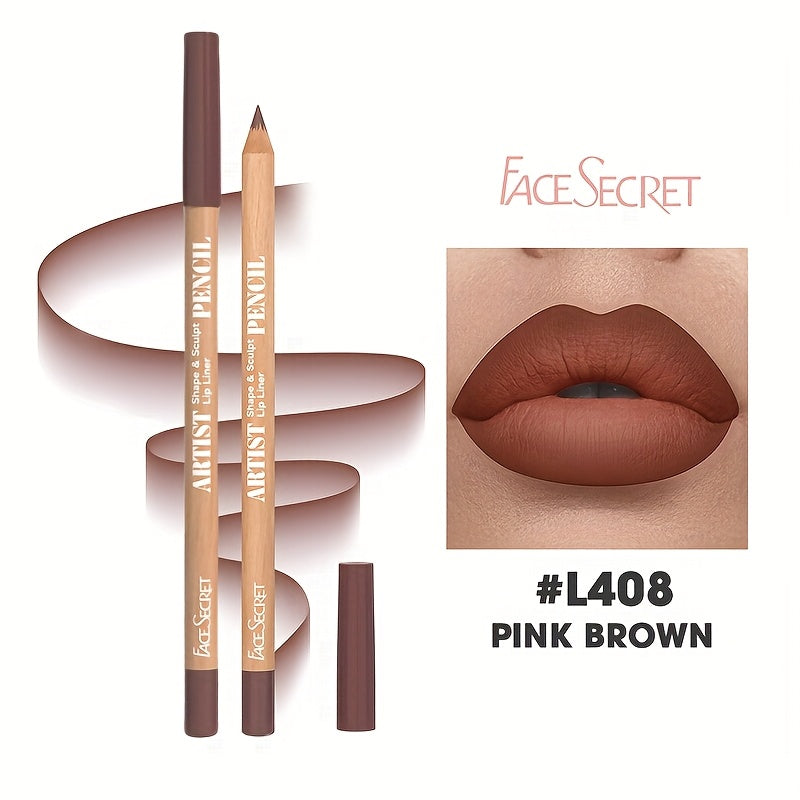 Face Secret Lip Liner - Long-Lasting Matte Lip Pencil with Natural Oak Brown, Pink, Red, Berry, Coral, Nude, Golden, Green, Purple, Orange