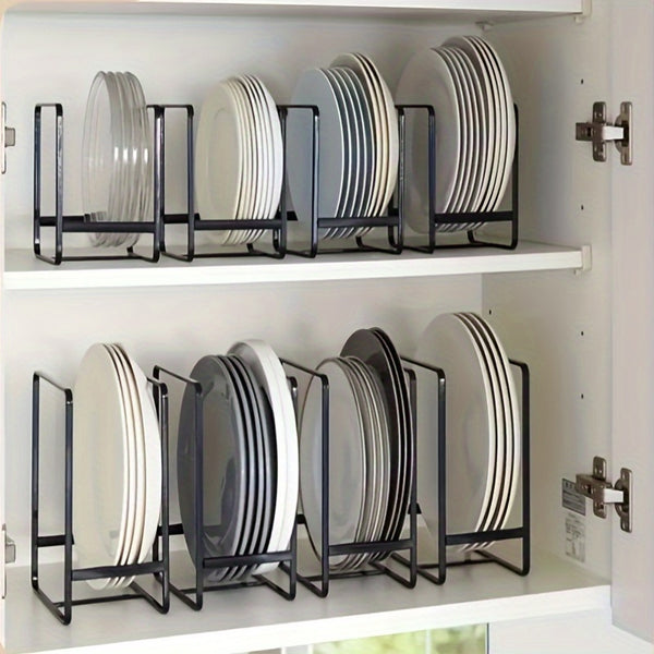 4-Piece Black Metal Dish Rack Set, Space-Saving No-Drill Mount, Durable Plate and Utensil Holder for Kitchen Organization