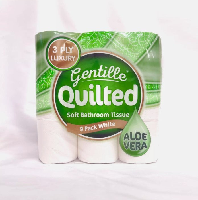 Gentille Quilted Aloe Vera Bathroom Tissue Luxury 3-Ply Toilet Paper Soft & Strong 90 Rolls Made in The UK