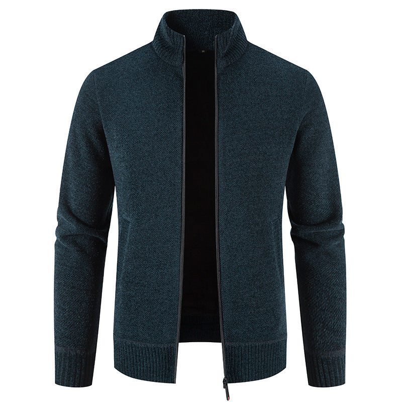 Fleece-lined Thickened Men's Knitted Stand Collar Jacket