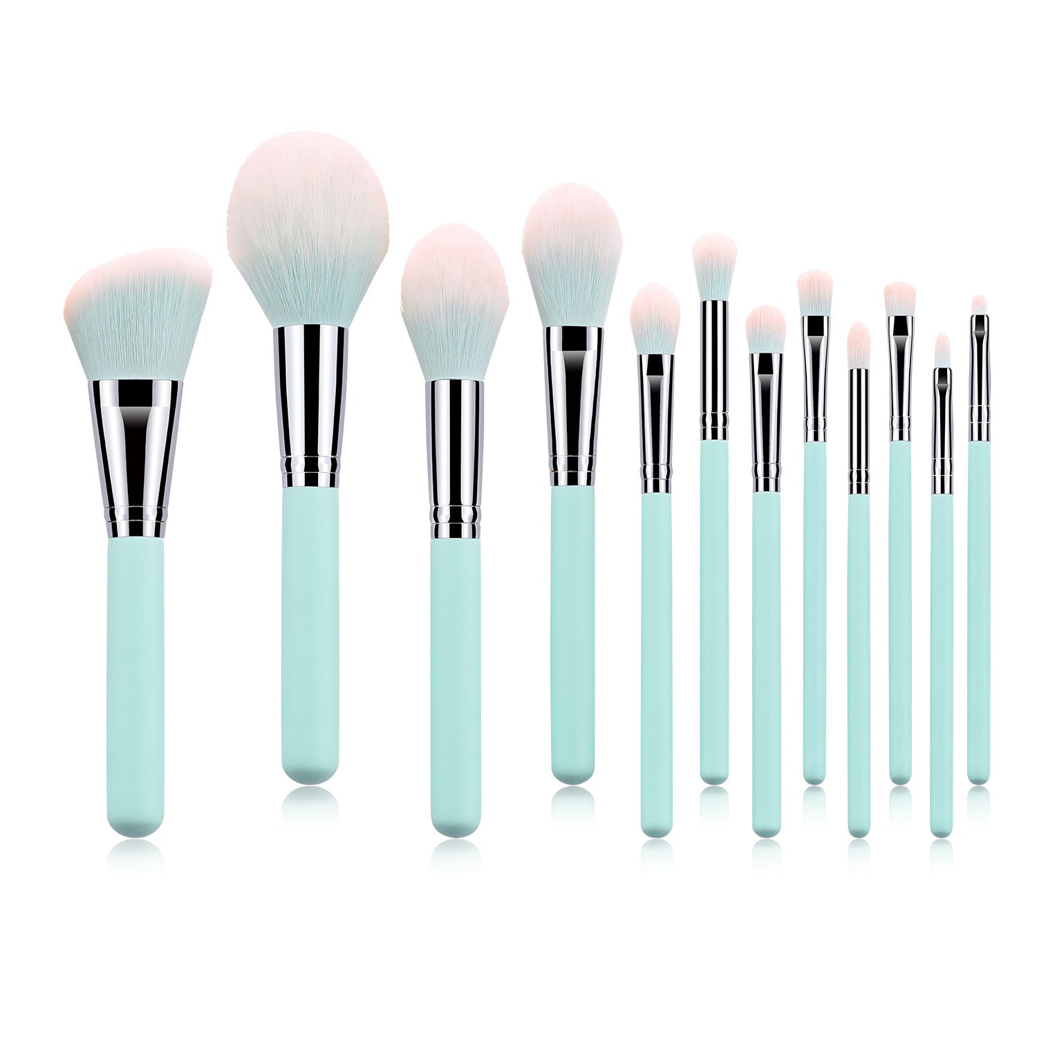 12pcs Light Blue Handle Makeup Brush Set: Foundation, Eyeshadow Brush with Bag, Makeup Tool Set