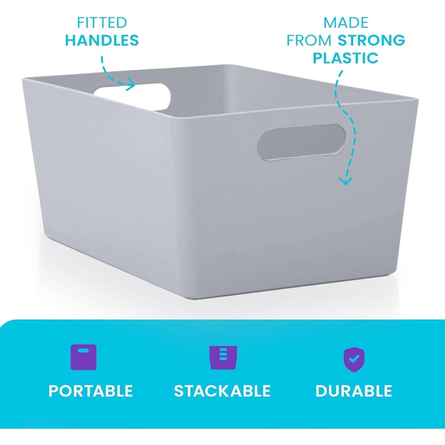 Niftii 5-Pack Plastic Storage Baskets with Sturdy Handles, Lightweight & Durable Design, Ideal for Kitchen, Bathroom, and Cleaning Organisation, 3.9L Capacity, 17 x 25 x 11cm