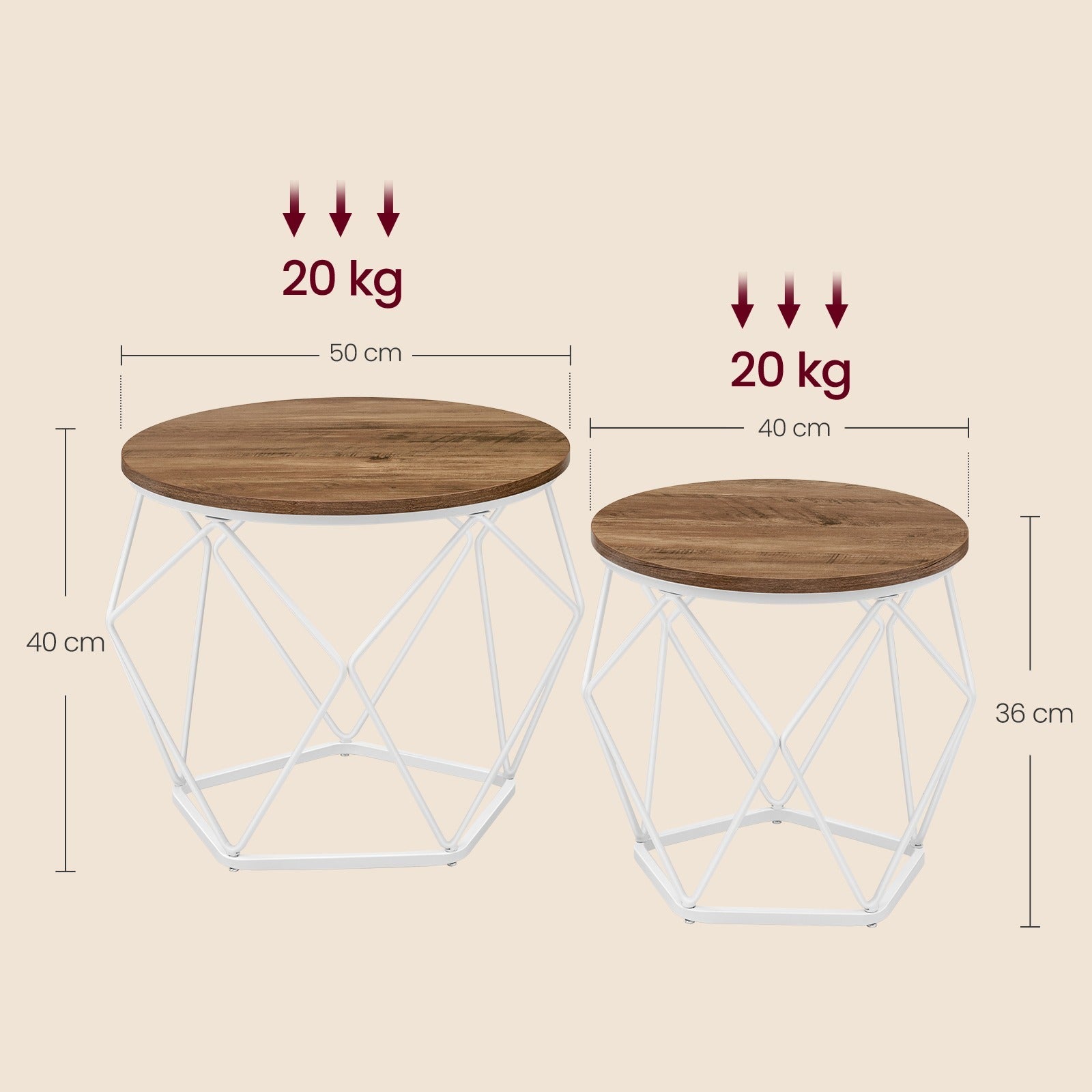 Small Round Coffee Table Set of 2, with Steel Frame, for Living Room, Bedroom, Office