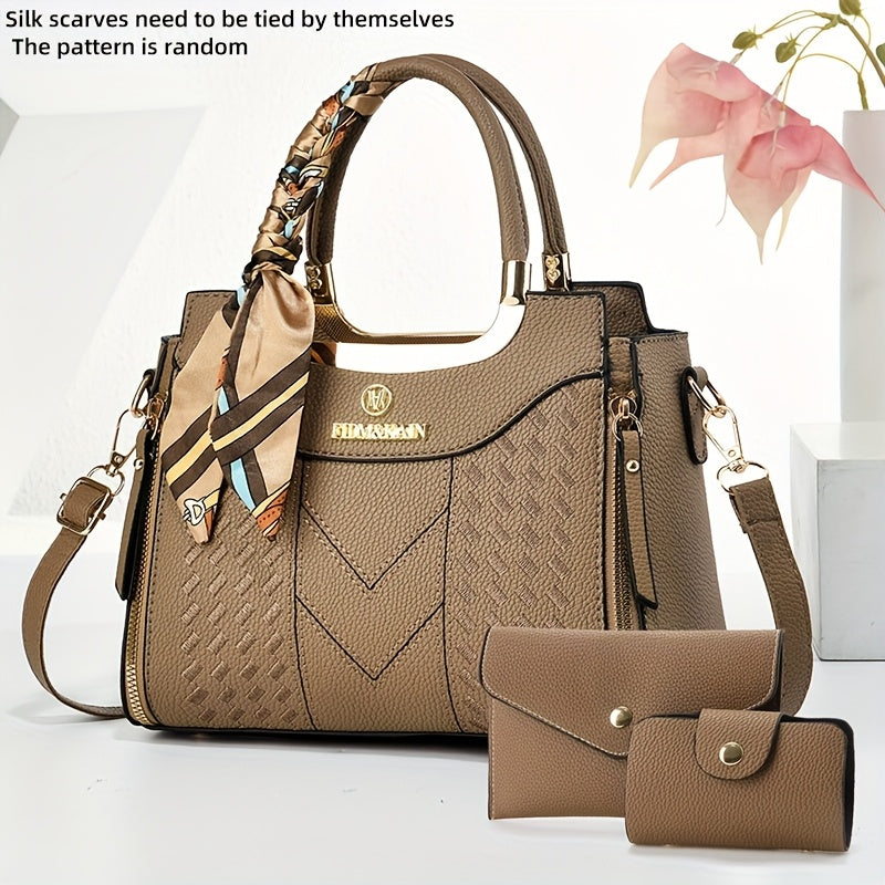 CHROSGEKEIDI Women's Large Capacity  Handbag & Crossbody Bag Set - Detachable Strap, Zipper Closure, Elegant Handbags with,  Coating for, Travel, Everyday Use - Stylish Versatile for all-outfits (Brand