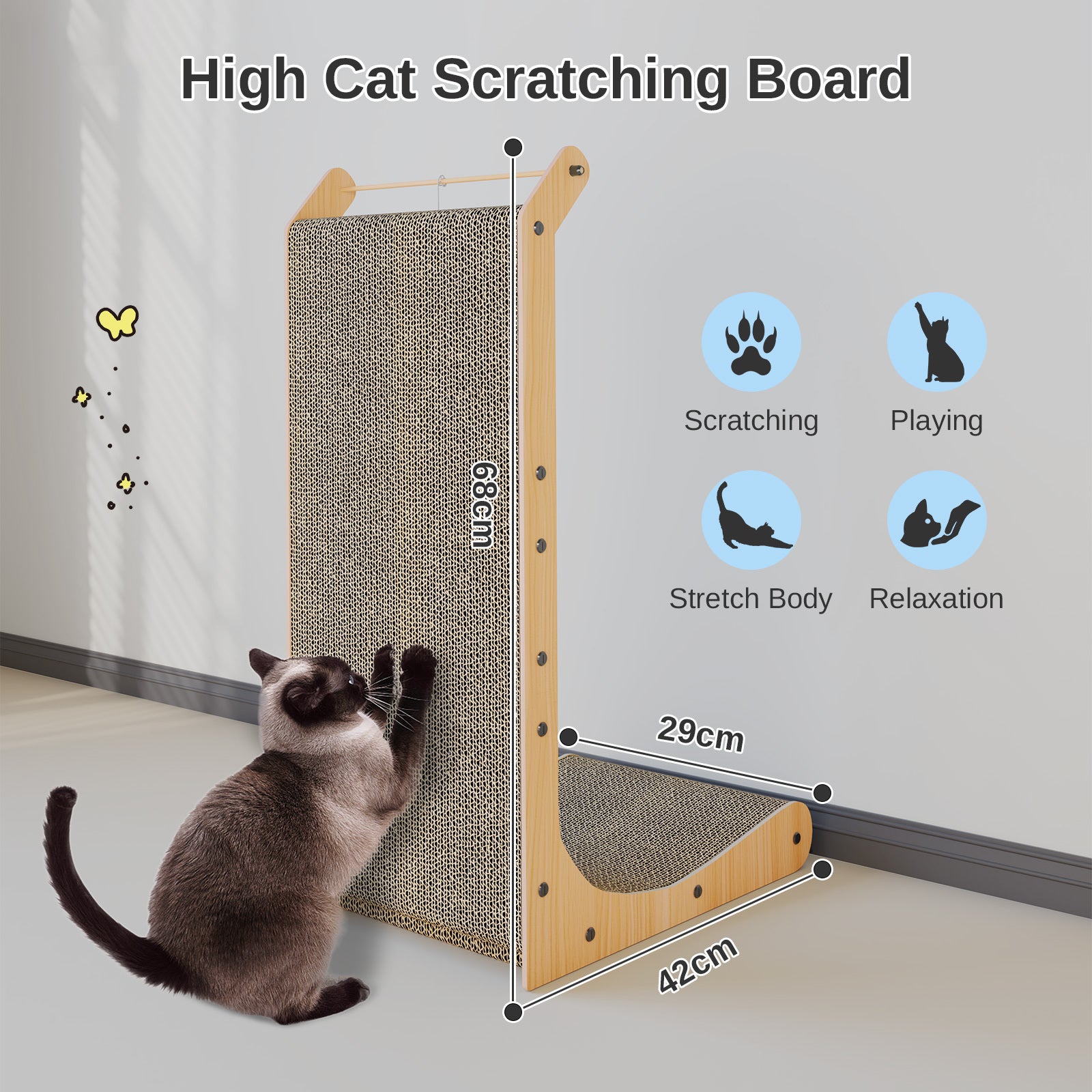 L-Shaped Cat Scratcher Cardboard Cat Scratching Post with Ball, Sofa Protector for Indoor Cats, Durable Corrugated Cat Scratch Board for Kittens & Adult Cats