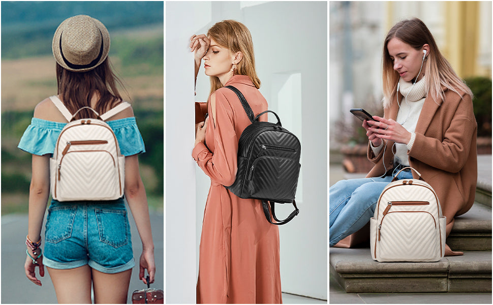 Miss Lulu Women's Fashion Backpack - PU Leather Anti-Theft Rucksack, Waterproof Mini Daypack for Girls