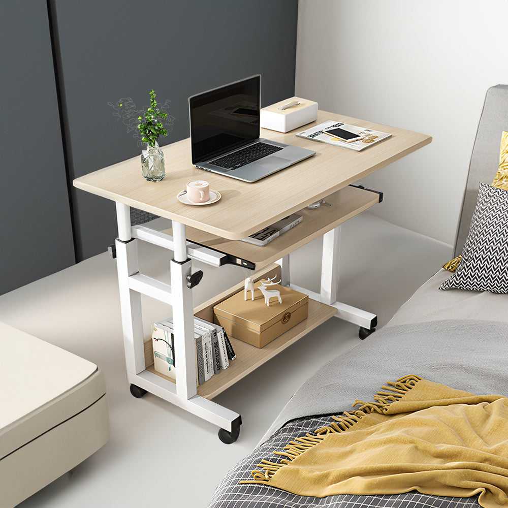 1Pack Adjustable Laptop Desk - Height-Adjustable Mobile Workstation for Sofa/Bedside, Multi-Scene Table for Living Room & Bedroom, Wood Tone 23.62x17.72x27.17-33.46inch