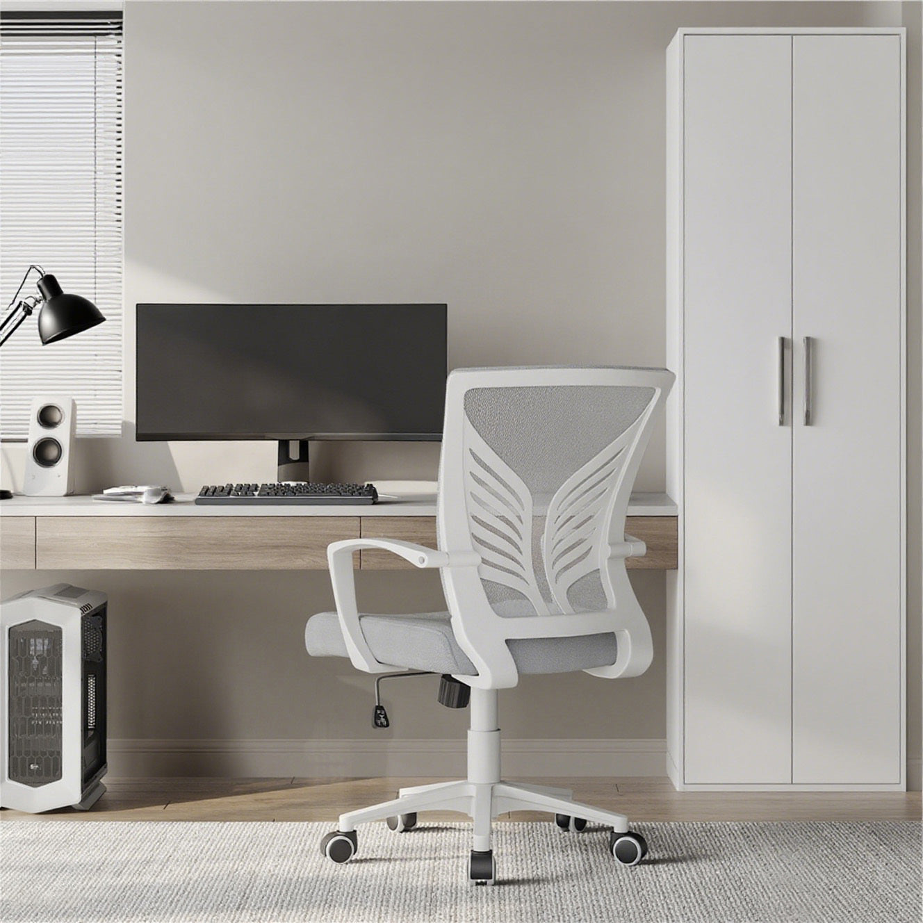 Costoffs Adjustable Ergonomic Office Chair with Mesh Backrest, Swivel Desk Chair with Armrests Comfy Computer Chair, Versatile Use Reclining Chairs for Meeting Rooms, Home Office, Black/White, 1 or 2 pcs