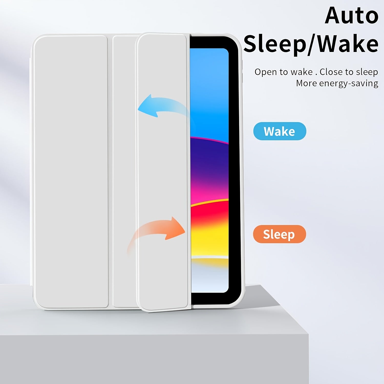 For iPad 11th Gen/10th/9th/8th/7th/6th/5th/ Air 1/2/3/Pro 9.7/10.5 Slim Tri-Fold Stand Case with Pencil Holder - Auto Sleep/Wake, Adjustable Stand, Lightweight Soft TPU Cover, Modern Travel Case For A16, Auto Sleep/wake Featu