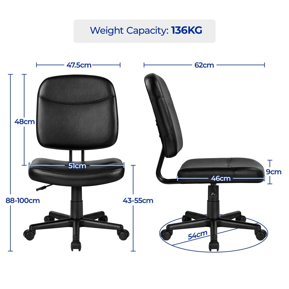 Costoffs Armless Office Chair Swivel Task Chair Mid Back Desk Chair Rolling Computer Chair without Arms for Office Study Meeting Room