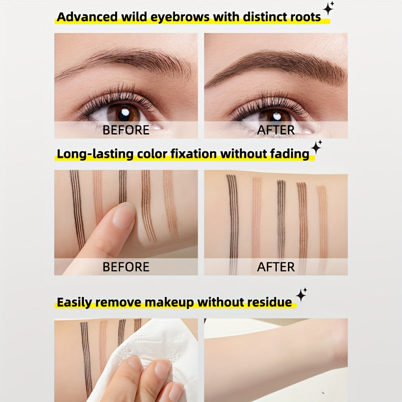 6-Pack Makeup Artist Special One-Stroke Shaped Simulation Eyebrow Feeling Ultra-Thin Four-Pronged Eyebrow Pen Waterproof and Anti-Scratch No Bleeding Natural Three-Dimensional Eyebrow Pen Natural and Vivid Roots Clear Not Rem