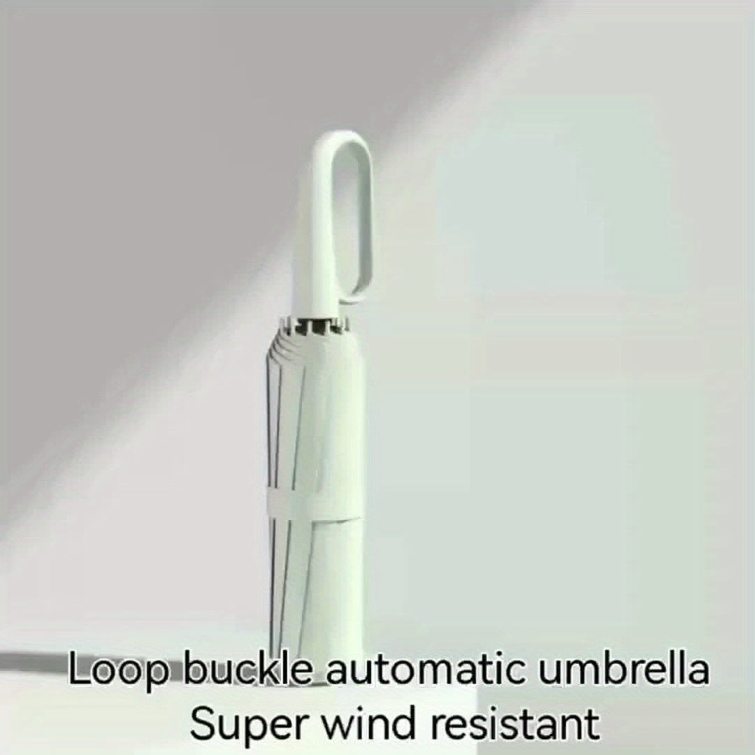 Automatic Rotating Buckle Umbrella – 10-Rib Windproof Folding Sun Umbrella, Backpack-Friendly, 5 Colors