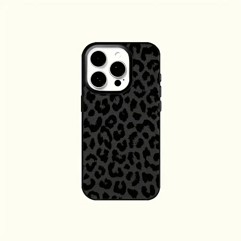 1-Pack Black Leopard Print Trendy Brand Full Wrap TPU Lychee Texture Phone Case Suitable for Iphone 16 15 14 13 12 11 Pro Max X XS XR 8 7 Plus.