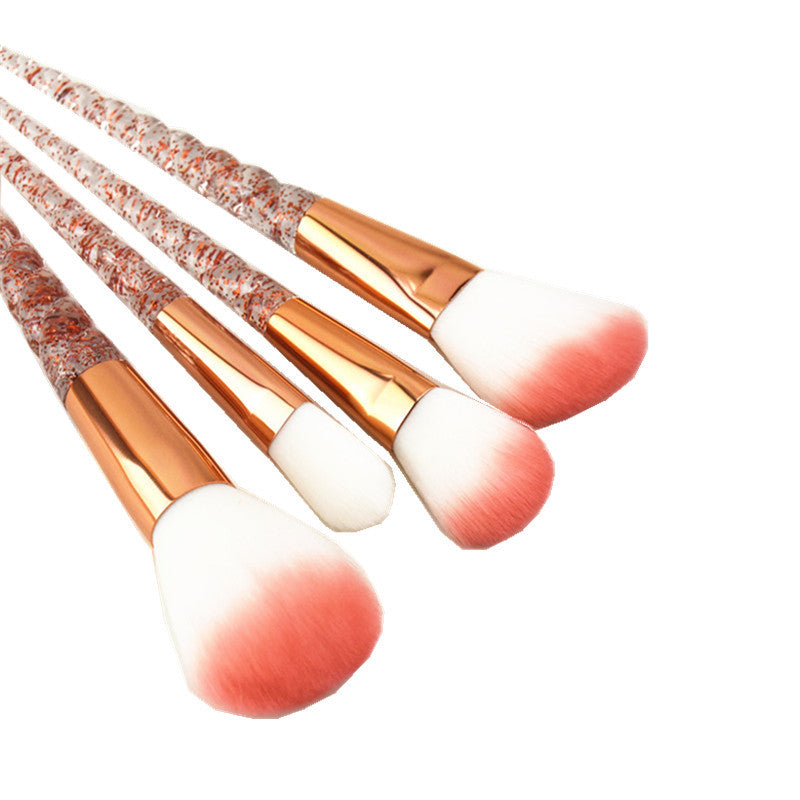 Crystal 8pcs Unicorn Brush Makeup Brush Set: Nylon Hair Eyebrow, Eyeshadow, Powder Brush. Rose Gold Portable Brushes