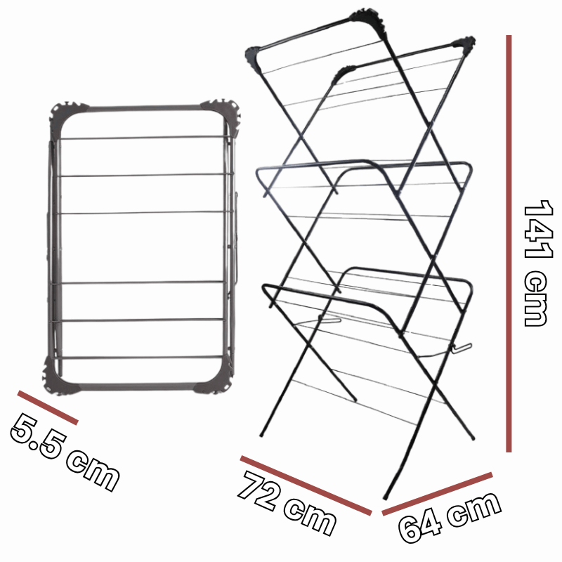3 Tier Foldable Airer Clothes Drying Laundry Rack with Corner Hanger Slots Portable Indoor & Outdoor Airer, 15m Wash Line Rails Non Slip Feet,5.5cm Folded Space Saving Design, Grey