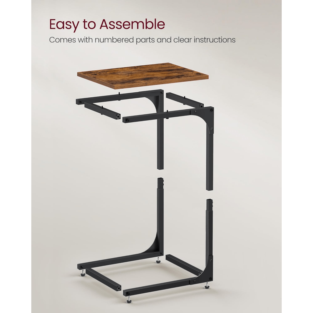 Set of 2 C-Shaped Side Tables – Industrial Metal Frame Bedside, Sofa, and Coffee Tables for Living Room or Bedroom