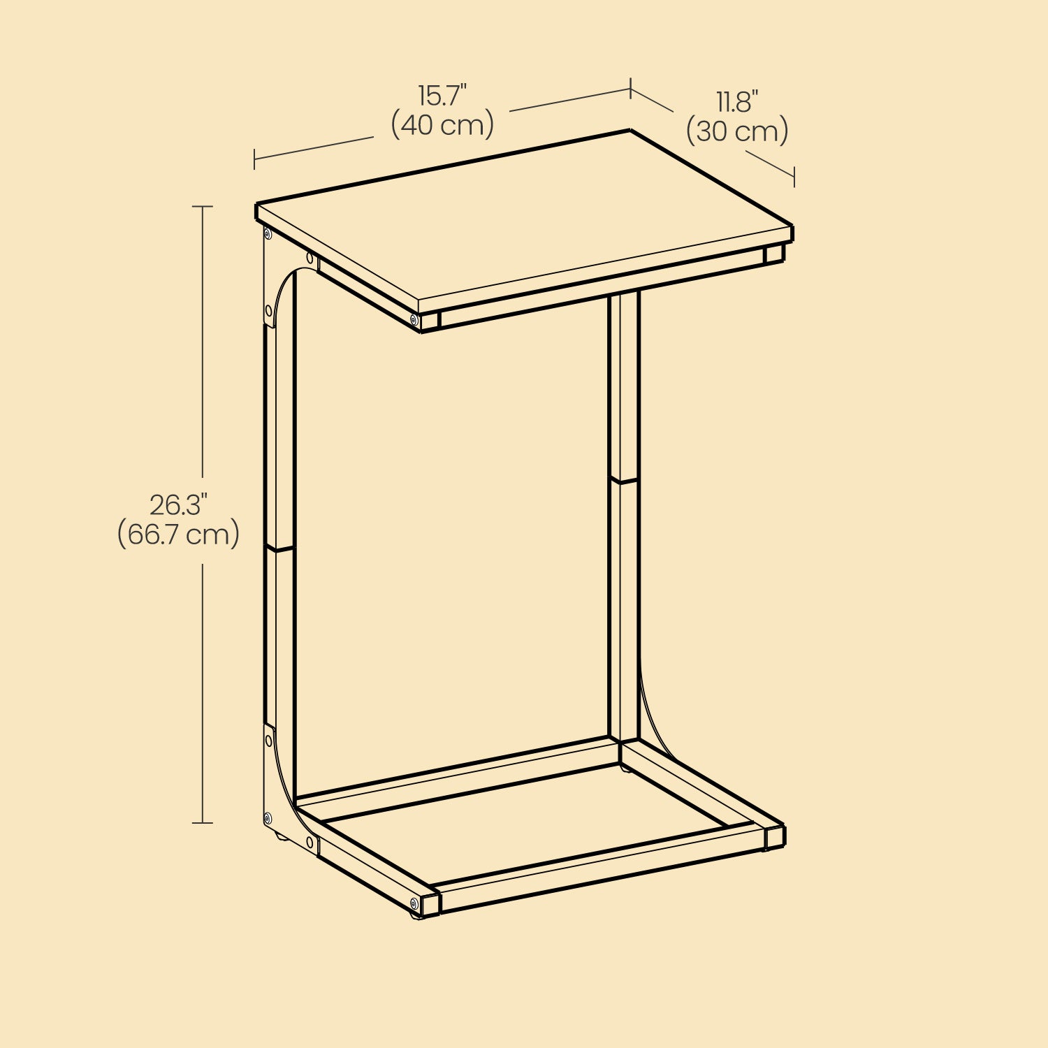 C-Shaped End Tables, Set of 2, Sides Table for Sofa, Small TV Tray Tables for Living Room, Bedroom, Ebonized Oak Finish and Black