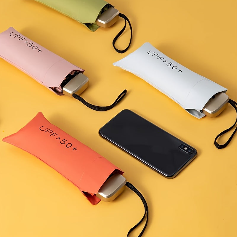 Compact 6-Rib Mini Folding Umbrella – Lightweight Aluminum Alloy Handle, Manual Open/Close, Portable Sun & Rain Umbrella with PVC Canopy – Cute Travel Umbrella in Pink, Blue, White & Gray