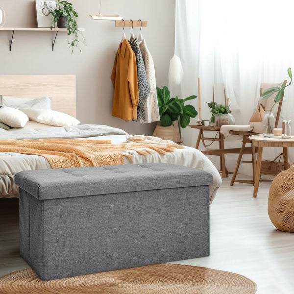 Stylish Folding Ottoman Bench - Multi-Use Storage with Lid, Great for Shoes and Accessories