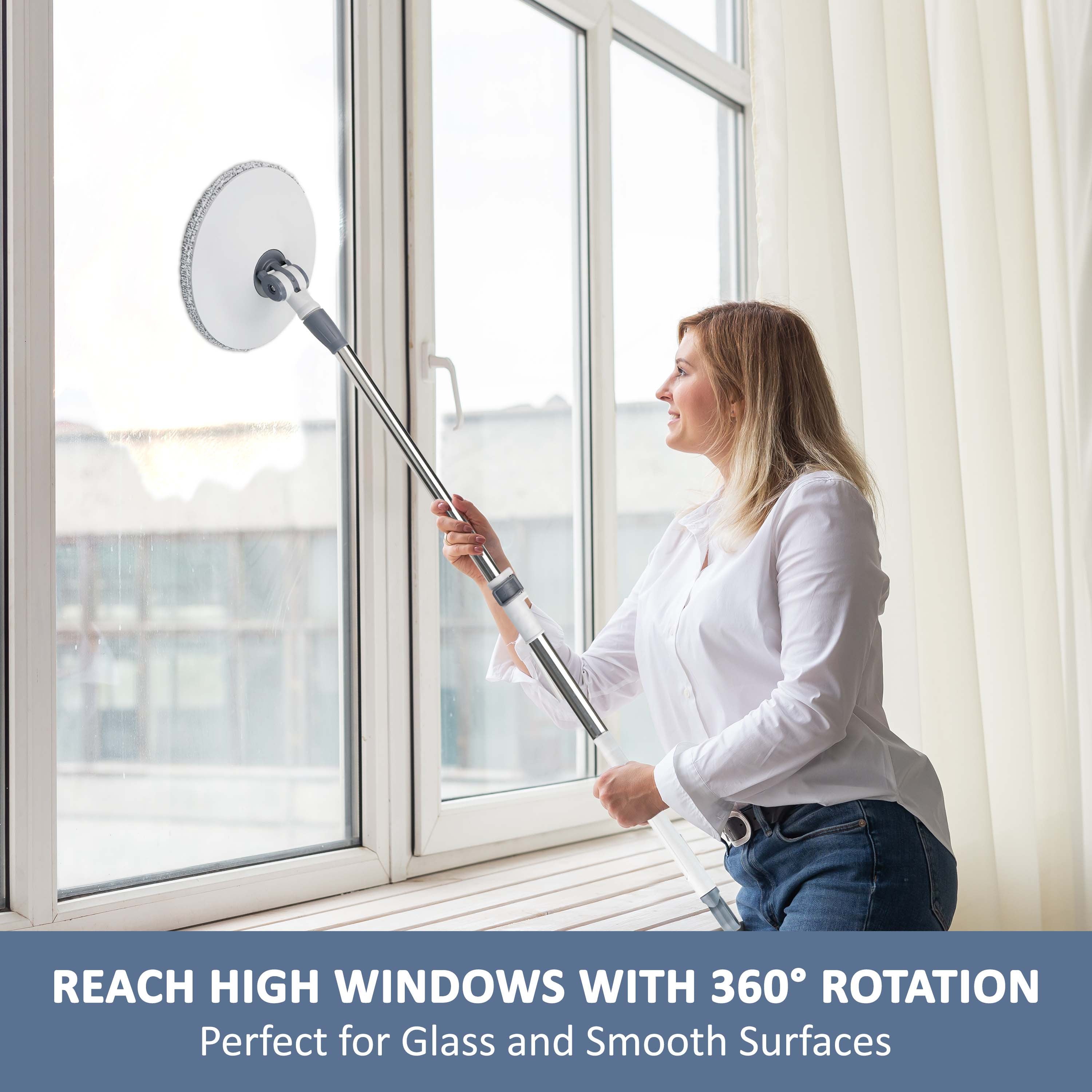 Spin Mop and Bucket Set for Floor Cleaning – Compact Cleaning System with 360° Rotating Head, 2 Refill Microfibre Pads, Squeeze Wringer Washing Dry Mop Set (Round Mop & Bucket with 2 Pads)