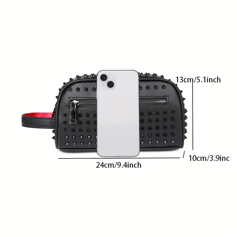 LUMG 's & 's Gothic Punk Handbag - Black Spiked Stud Accent Handheld Purse, Golden-Tone Hardware, Durable Unisex Clutch for Daily Use, Travel, Parties - Edgy Gift for & (Motorcycle Style Inspired)