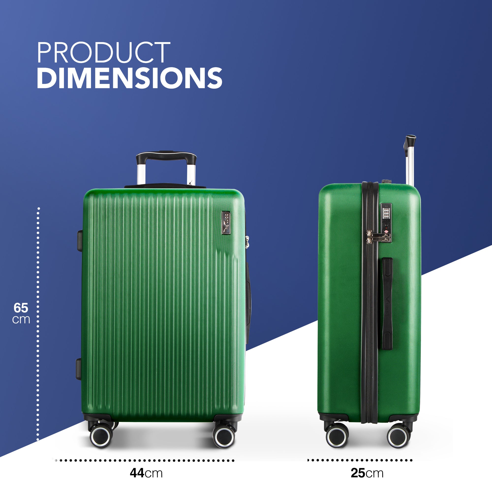 LUGG 65 x 25 x 44cm Vacay Suitcase ABS Luggage with TSA Indent Lock, Aluminium Trolley Handle, 360° Spinner Wheels, Water-Resistant & Durable Material - Airline Compatible (24inch)