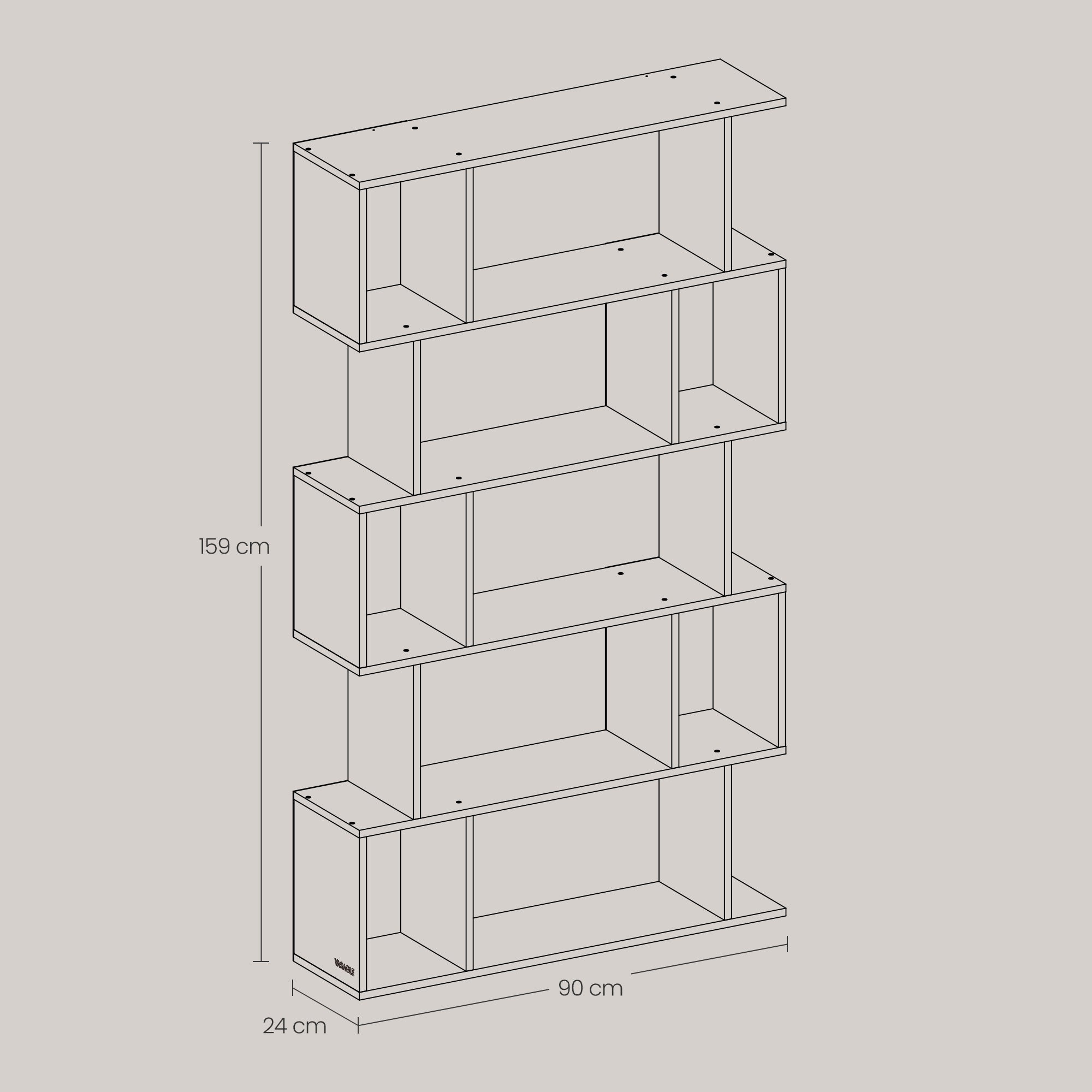 Bookshelf, 5-Tier Bookcase, 24 x 90 x 159 cm, Storage Shelf with Open Compartments, for Living room, Bedroom, Office