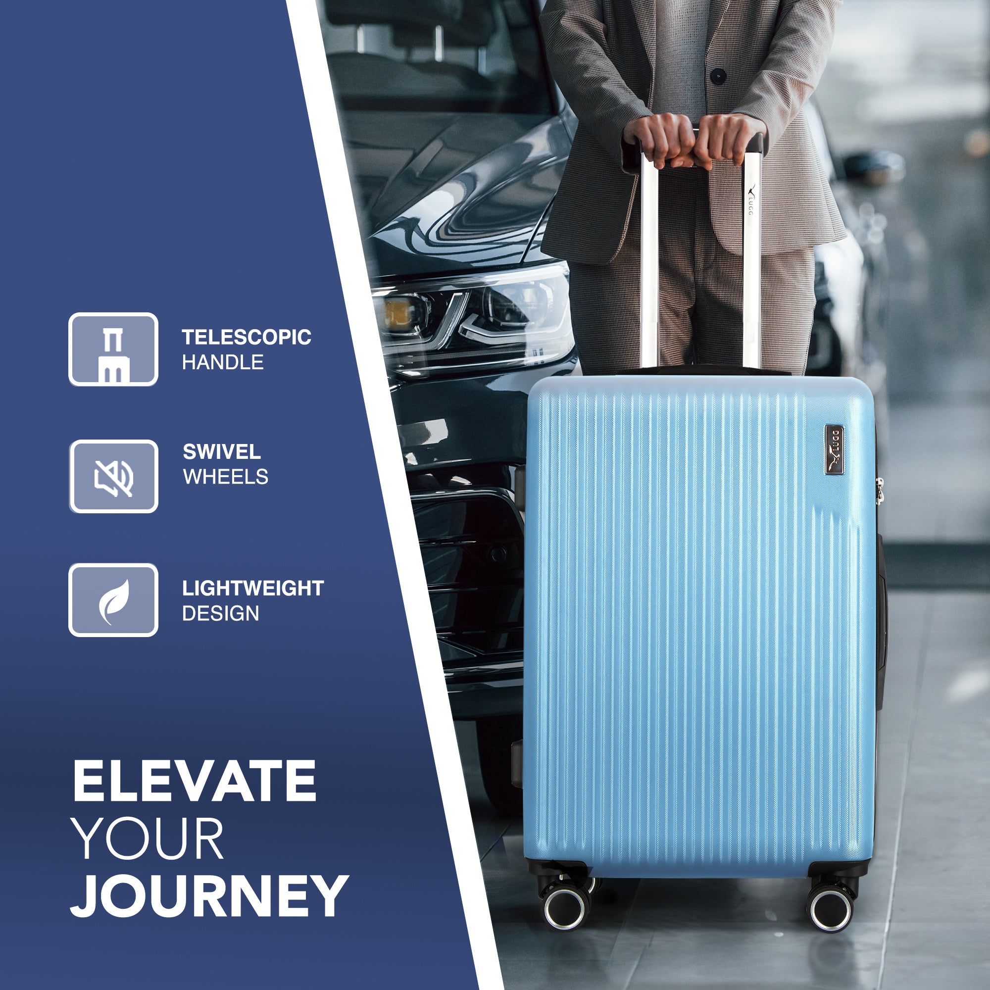 LUGG 65 x 25 x 44cm Vacay Suitcase ABS Luggage with TSA Indent Lock, Aluminium Trolley Handle, 360° Spinner Wheels, Water-Resistant & Durable Material - Airline Compatible (24inch)