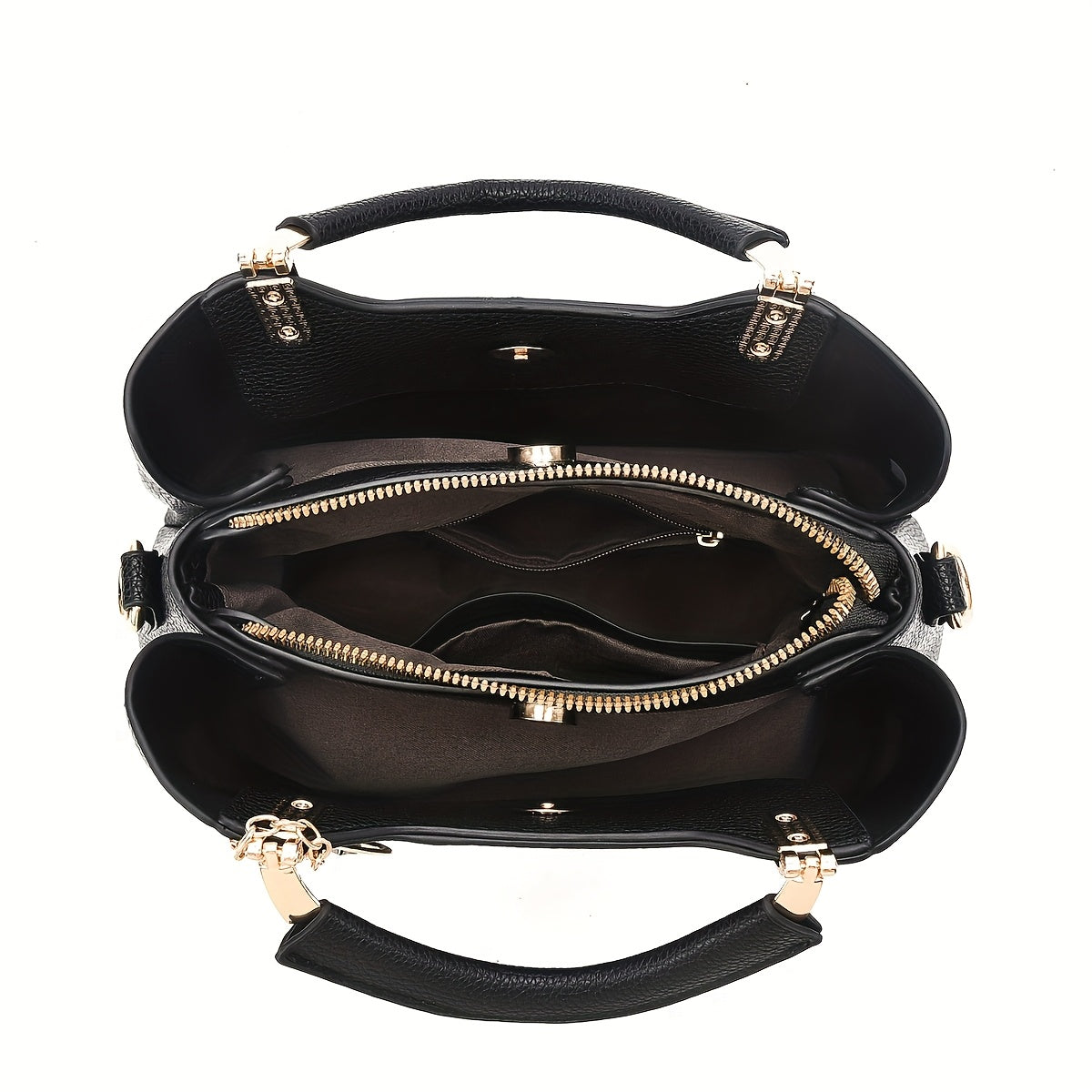 Elegant Handbag with Detachable Strap & Golden-Tone Leaf Pendant - Multi-Color (Beige/Coffee/Khaki/Pink/Wine/Black) Zipper Closure Tote, Golden Hardware, Durable Shoulder Bag for, Travel, Everyday Use