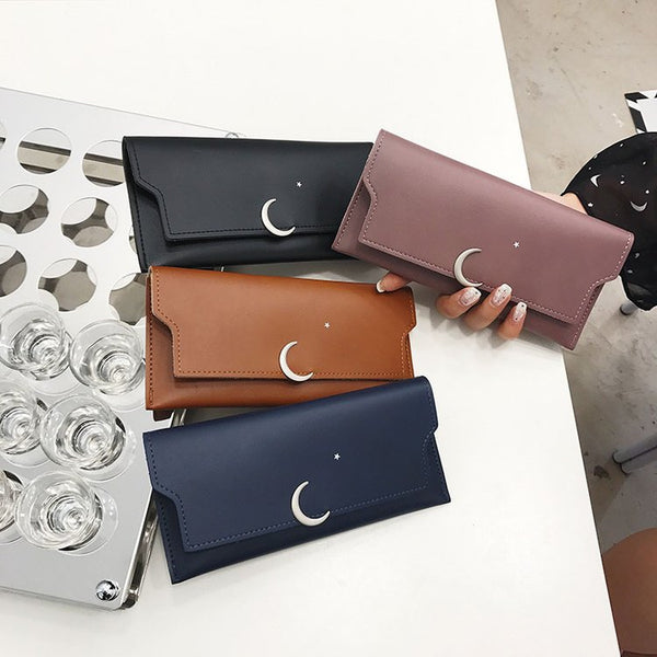 Star Moon Rivet Zipper Soft Leather Coin Wallet