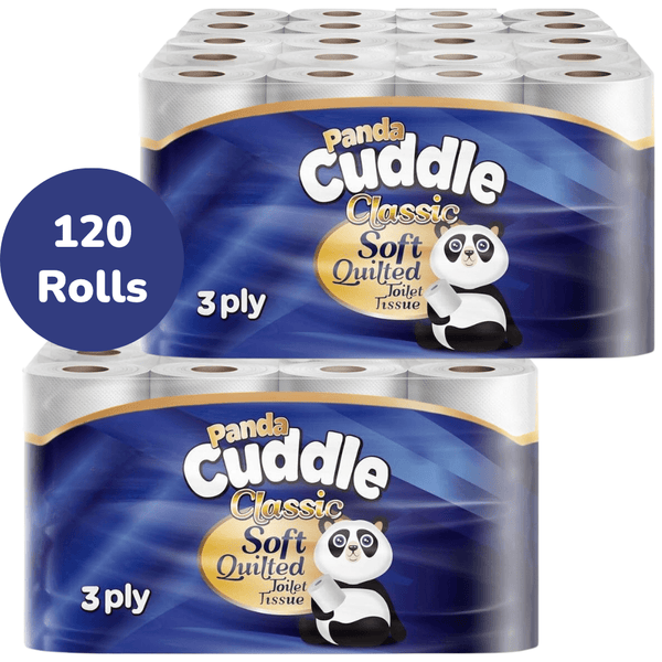 Panda Cuddle 120 Rolls, 3-Ply Toilet Tissue Classic Soft Quilted - 10 x 12 Rolls (Total 120 Rolls) Super Soft Luxuriously Quilted