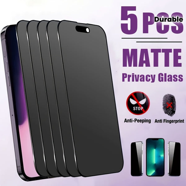 5-Pack Matte Privacy Screen Protector for iPhone 17/16/15/14/13/12/11/17 Pro Max/17 Air/16 Pro Max/16e/Plus/Mini/X/XR/XS Max, 9H Hardness Tempered Glass Film, Anti-Scratch, Anti-fingerprint, Full Coverage, Frosted Glass, Anti